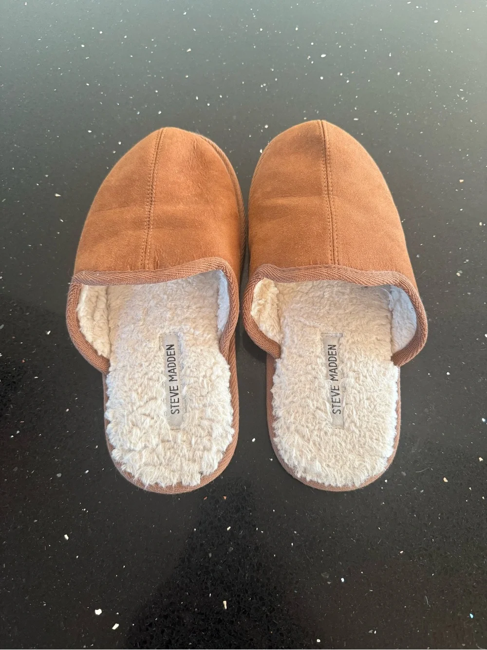 Steve Madden Brown Suede-Look Fleece-Lined Slip-On Slippers